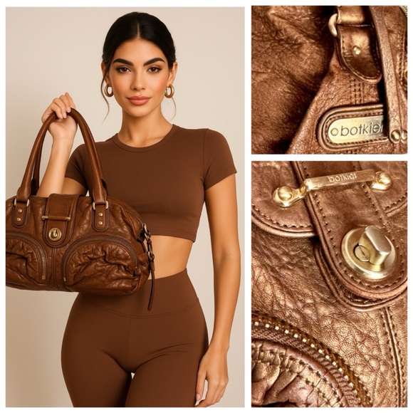 Botkier Bianca Metallic Bronze Leather Satchel Handbag, Antiqued Gold Hardware - Picture 7 of 16